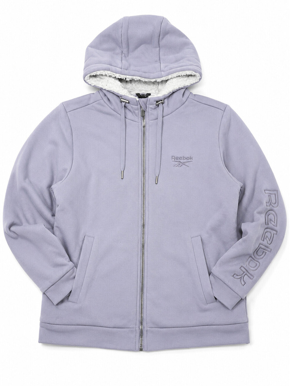 Reebok Womenโs Size M Sherpa Lined Full Zip Hoodie Lavender Purple NWOT